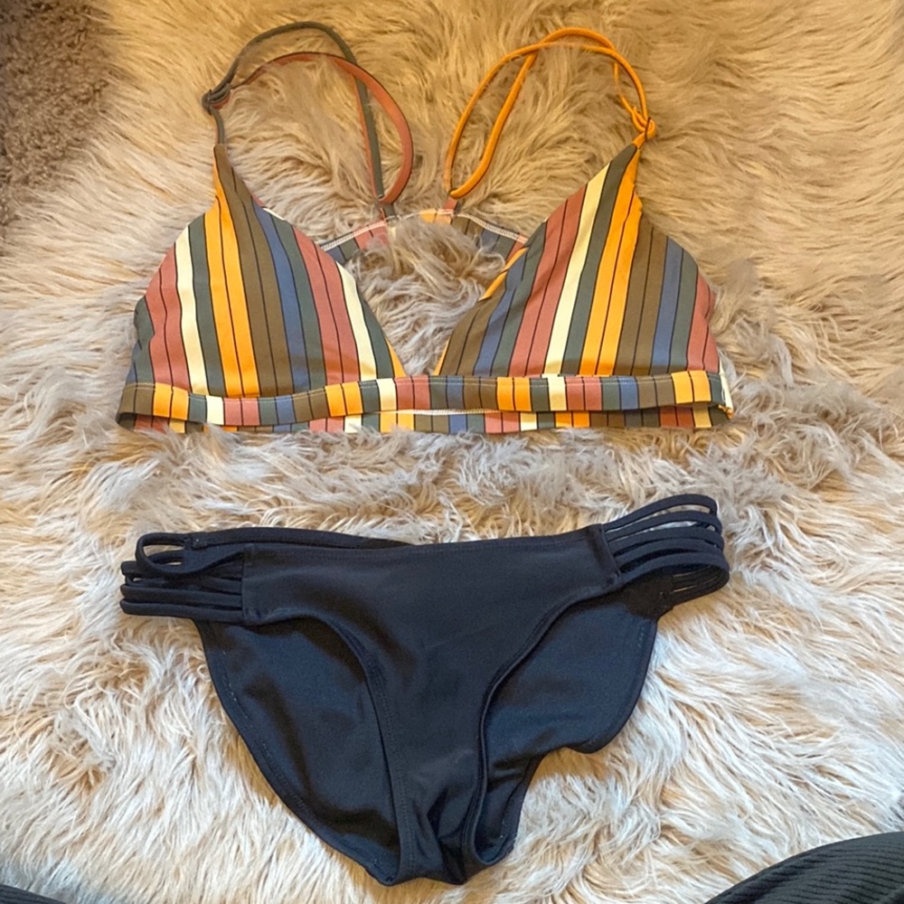 3/$8 Striped Bikini Top and Black Bottoms